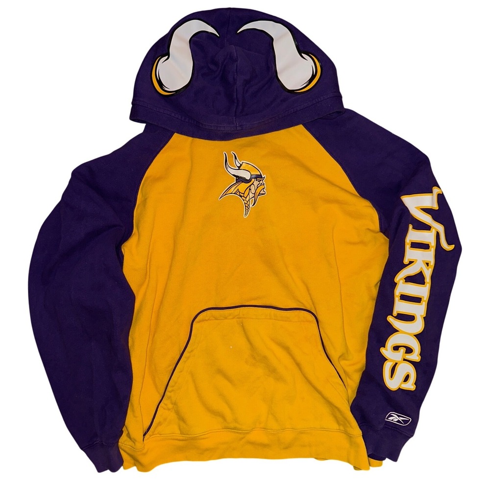 Reebok NFL Minnesota Vikings Hoodie Purple Gold Horns Pullover Sweatshirt Mens